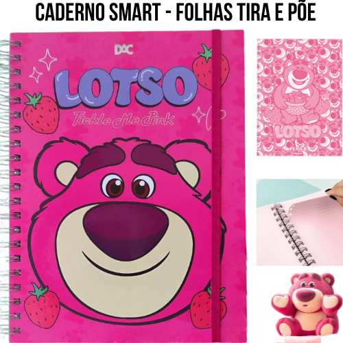 Caderno Universitário Smart Lotso DAC Caderno Inteligente Caderno Smart Caderno Rosa Tira e Põe Folhas