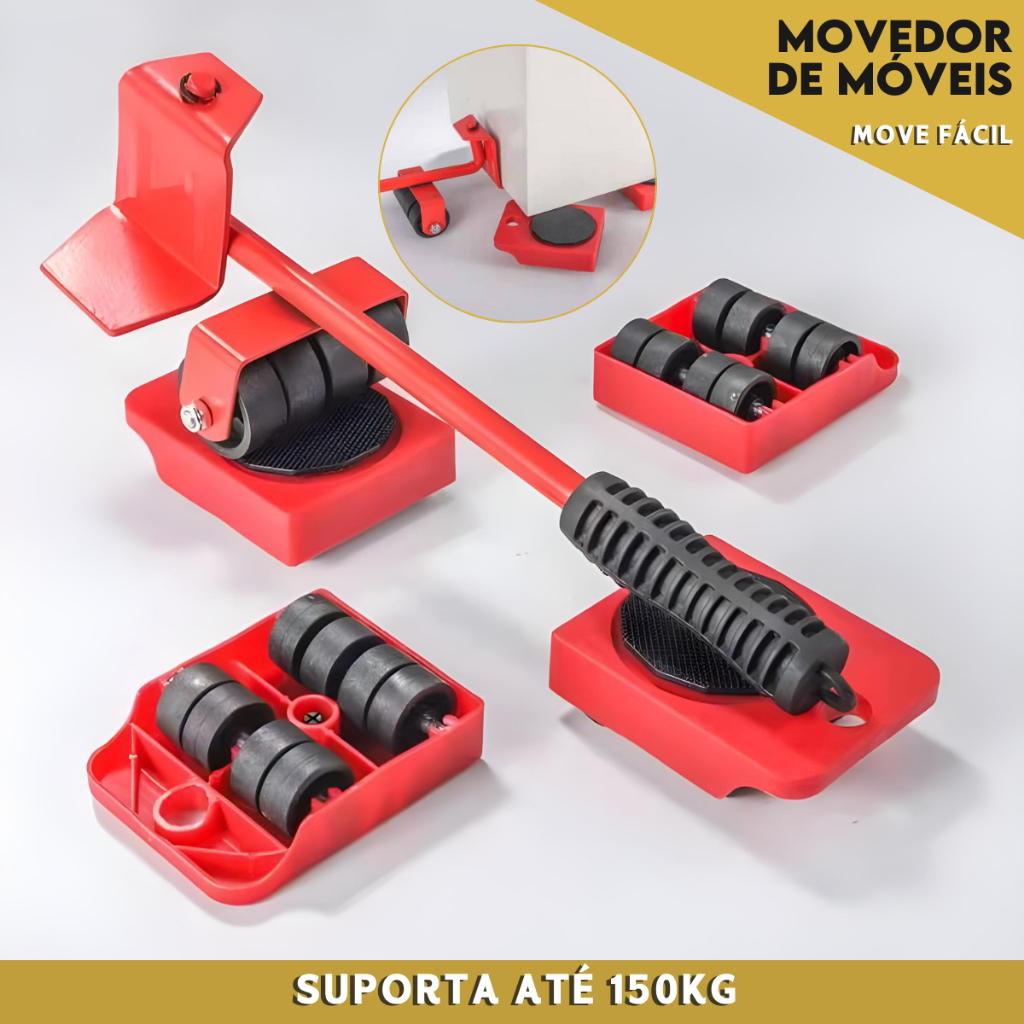 Kit Movedor de Móveis Com Rodas 150kg Movimente Tudo Sem Esforço Alavanca + Base Giratória - SHEFA em Oferta na Shopee