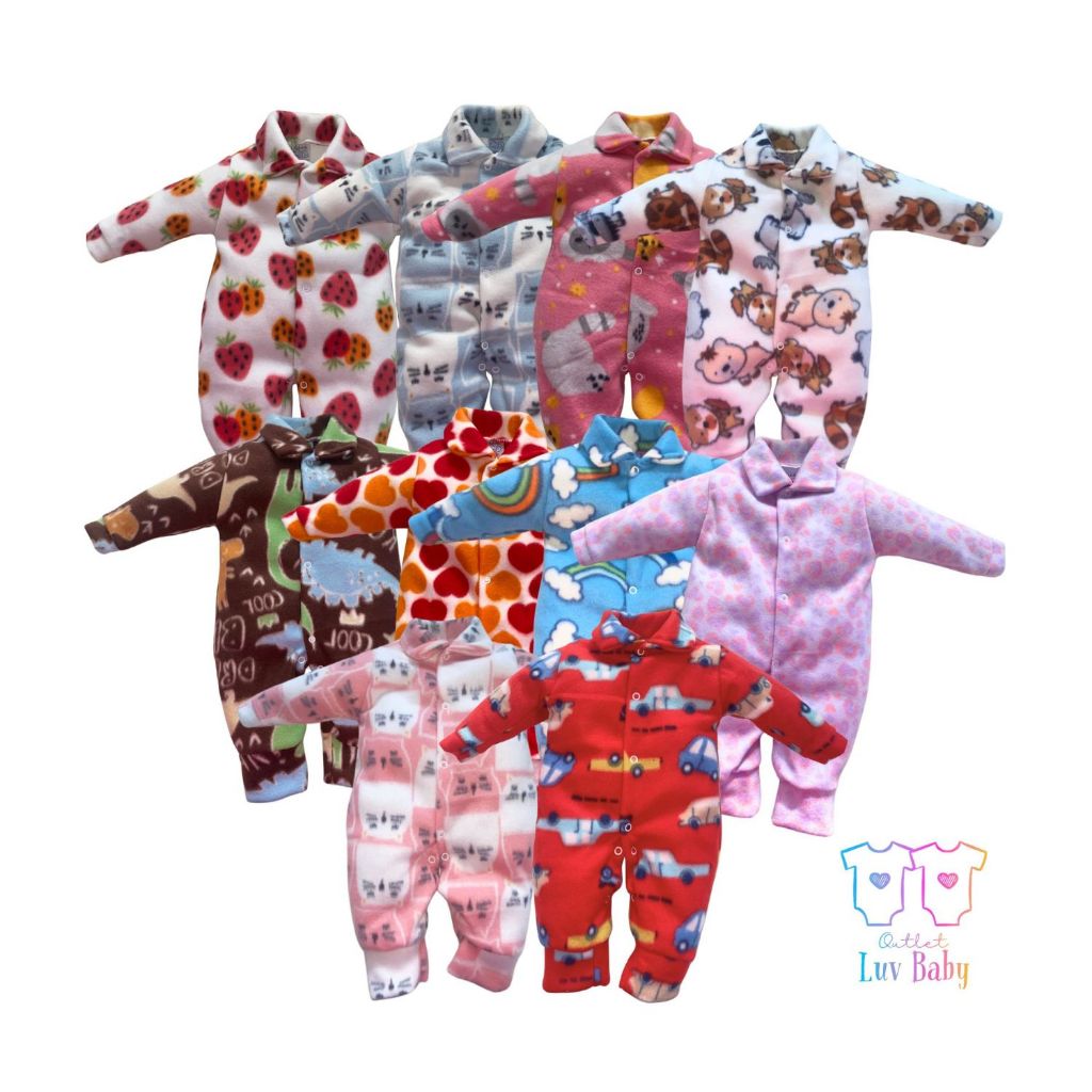 Kit 4 Macacões Soft Inverno para Bebê | Estampado e Quentinho | Menino ou Menina
