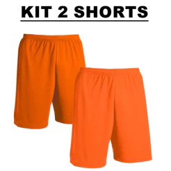 Kit 2 Shorts Laranja + Cores Bermuda Calção de Futebol em Poliéster - Liso