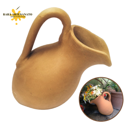 Jarra De Barro Inclinada Com Alça 1,2l Rústica Decoração Terracota Jardim Fonte Tam M em Oferta na Shopee