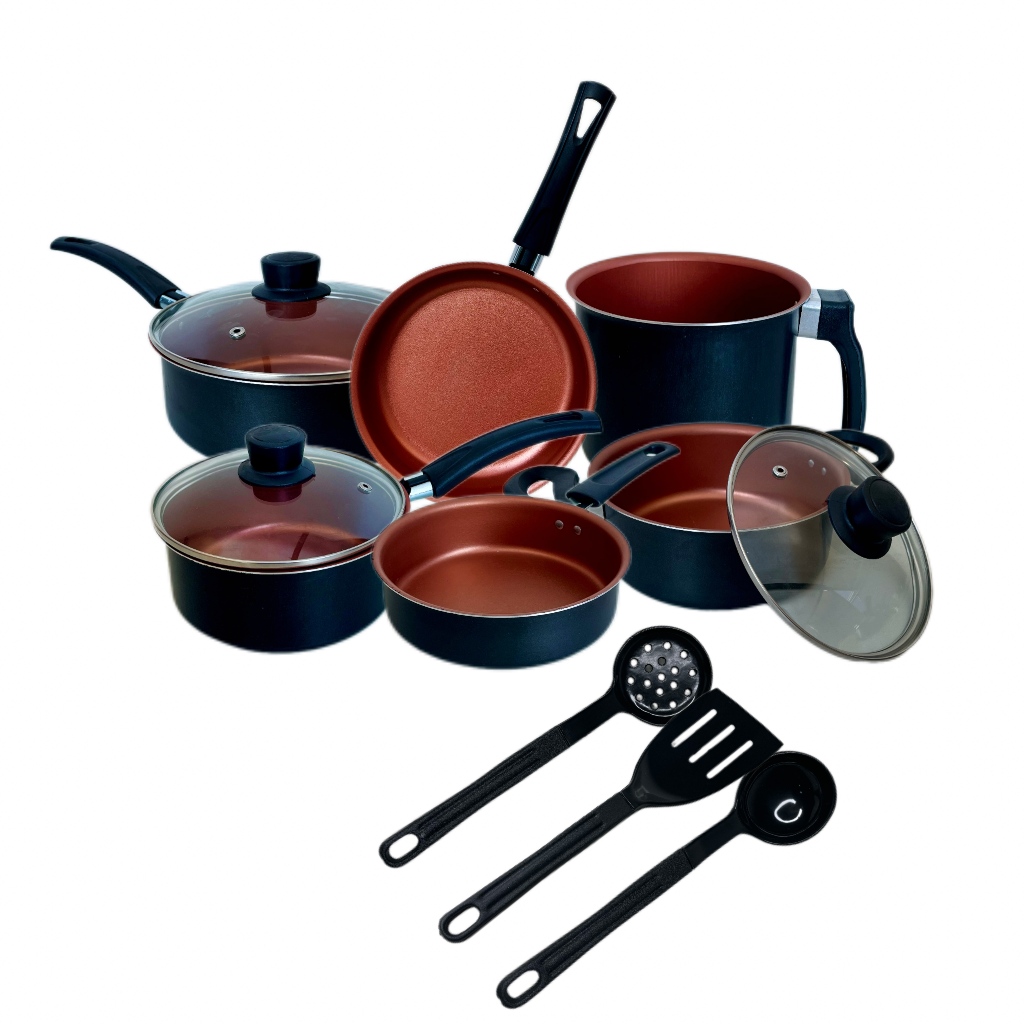 Jogo Panela Caçarola Conjunto Kit 9 Pçs Antiaderente Tampa Vidro Teflon