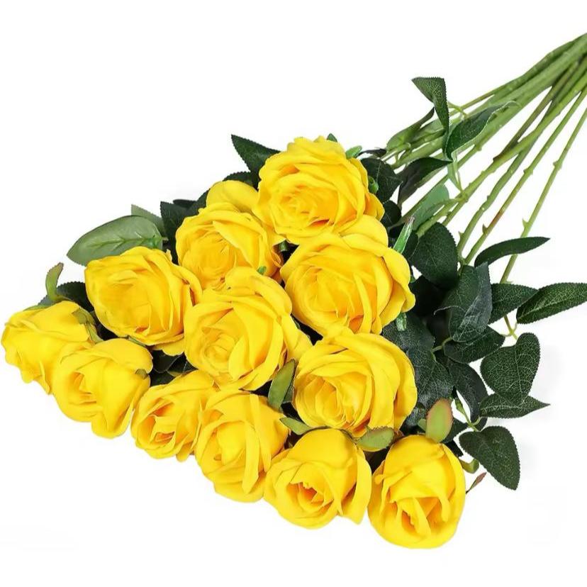 12 Rosas Artificial Amarela Aveludada Individual  Dia Das Mães Decoração Arranjo Flor em Oferta na Shopee
