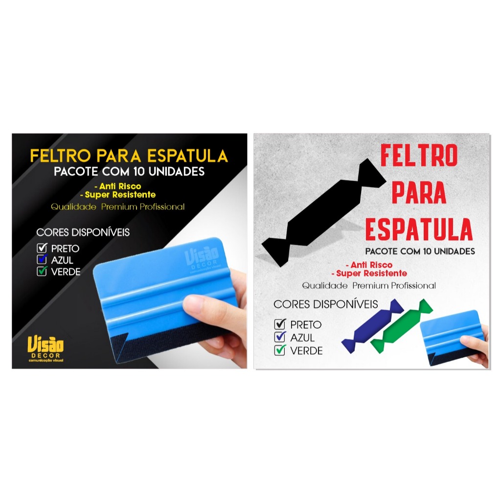 Feltro para Espátulas Anti Risco: Verde, Preto e Azul Para Envelopamento em geral.
