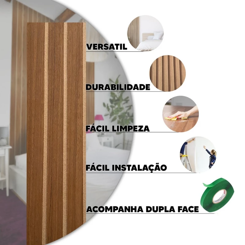 Kit até 100 Placas Ripadas MDF 45x11cm para Painel de Parede Autocolante — foto 2