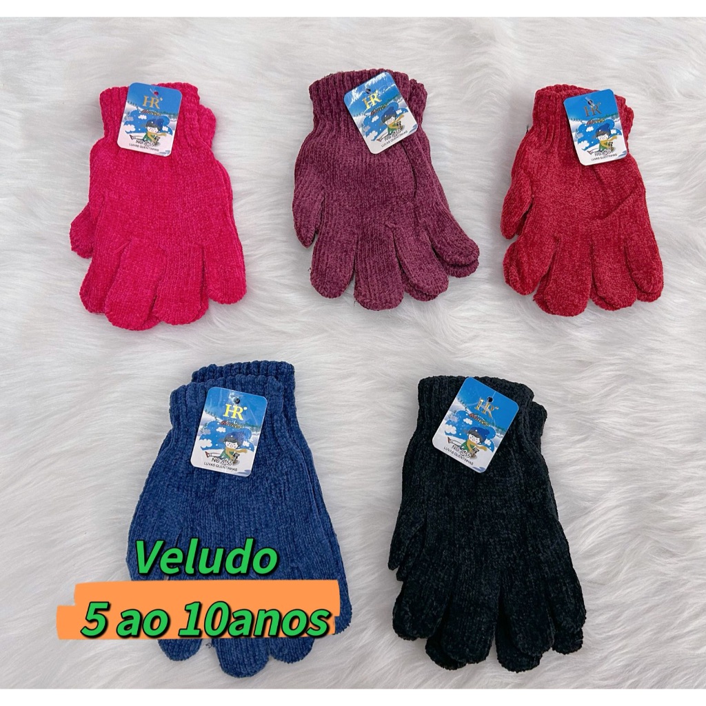Luva Infantil 5 ao 10 anos Veludo Inverno Frio Aquece Termica Menino Menina