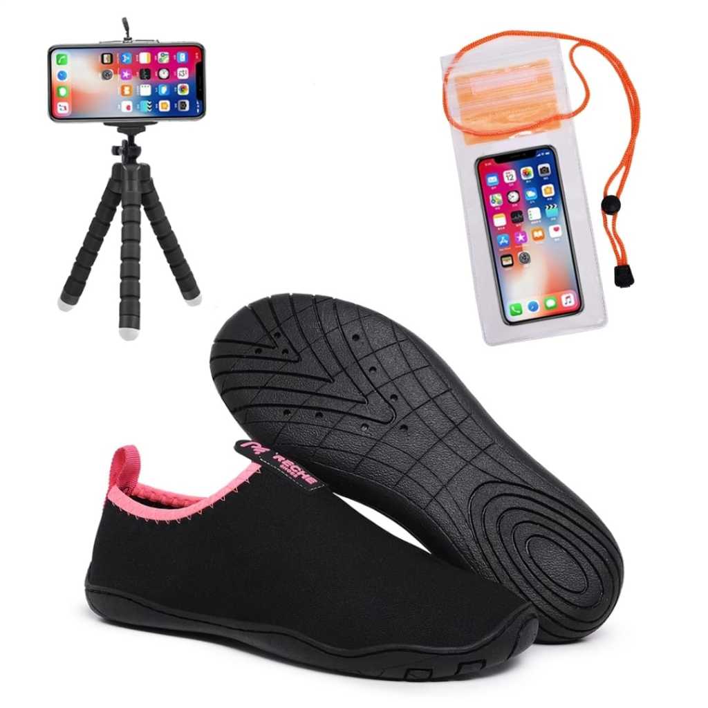 Sapatilha Aquática Unisex De Material Neoprene Com Capinha Aquática Para Celulares e Tripe De Self