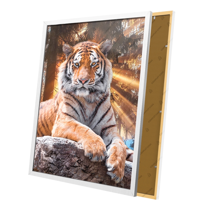 Quadro Tigre Imponente Sentado Por do Sol Savana Moldura e Vidro