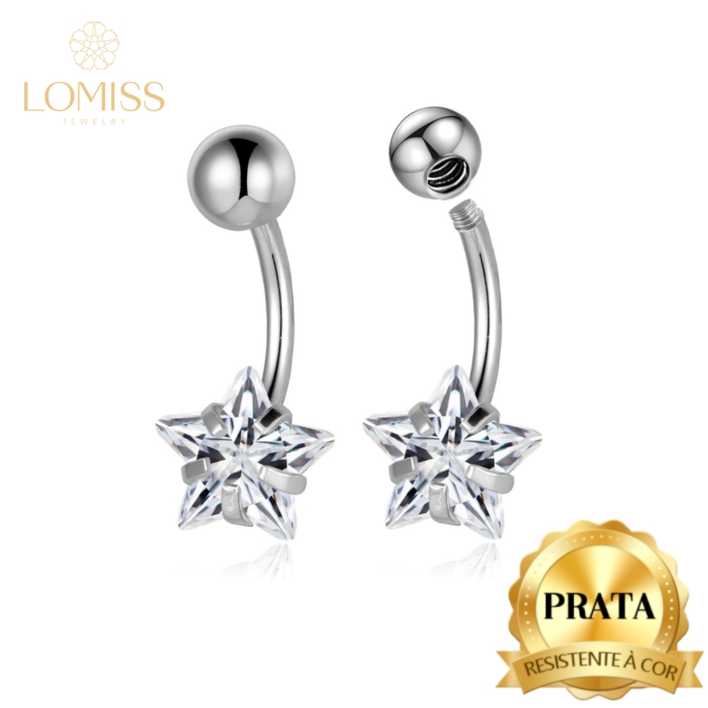 LOMISS Piercing De Umbigo Banana Prata 925 1 Pedra Zircônia Estrela em Oferta na Shopee
