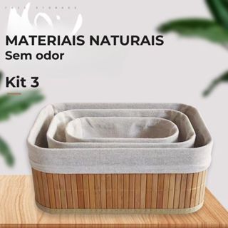 Kit 3 Cesto Organizador Multiuso Bambu Cesta De Presente
