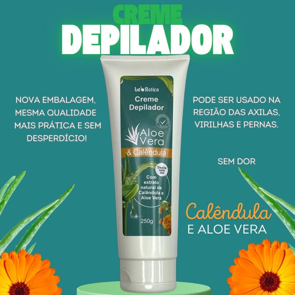 Creme Depilador Depilação sem Dor com Aloe Vera e Calendula 250g