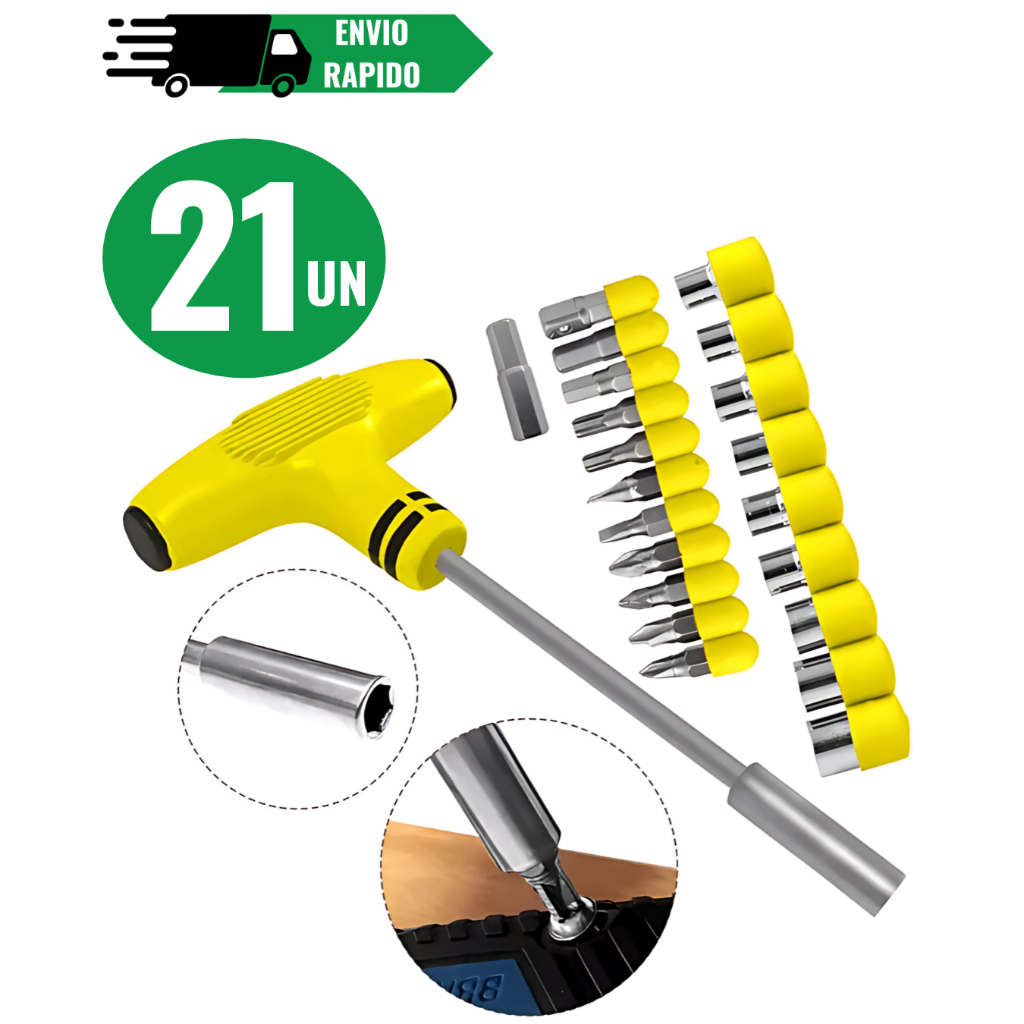 chave Soquete cabo Tipo T 21 Peças chave estrela Philips fenda e de boca Jogo de Bits  Fenda Philips  Fenda Philips