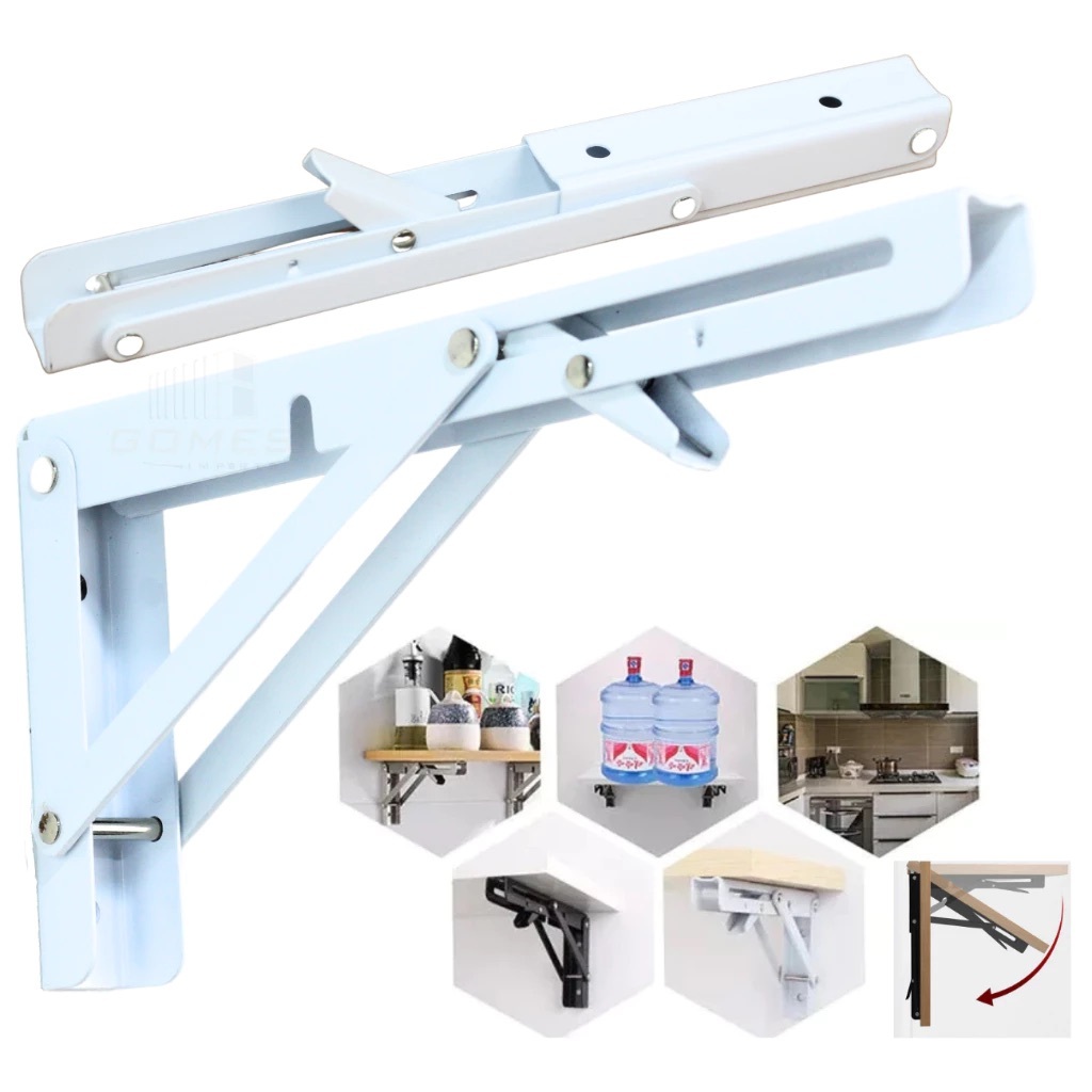 Kit 2 Suportes Mão Francesa Cantoneira Dobrável Retrátil Reforçada Prateleira Mesa 20/25/30/35cm em Oferta na Shopee