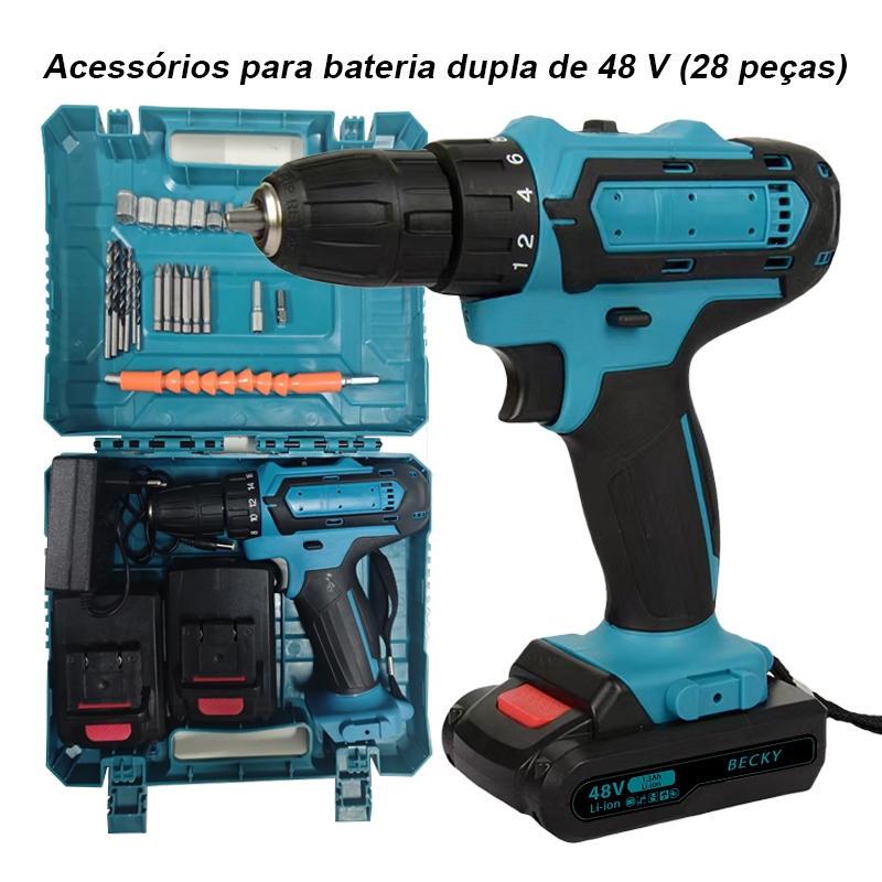 Parafusadeira Furadeira 48V 2 Baterias Com Maleta e Acessórios Completo
