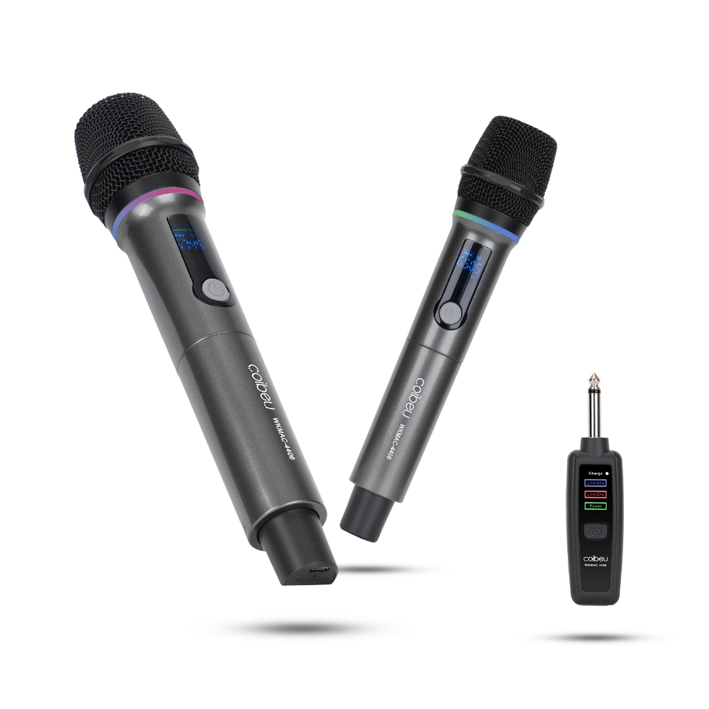 Kit 2 Microfone Dinâmico Sem Fio Duplo Profissional UHF Recarregável ‌com Efeito RGB‌ 12h de Bateria em Oferta na Shopee