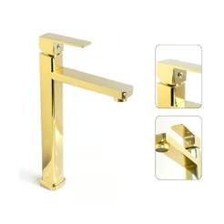 Torneira Quadrado de Banheiro Alta Fria Dourado Gold Inox 1/4 de volta