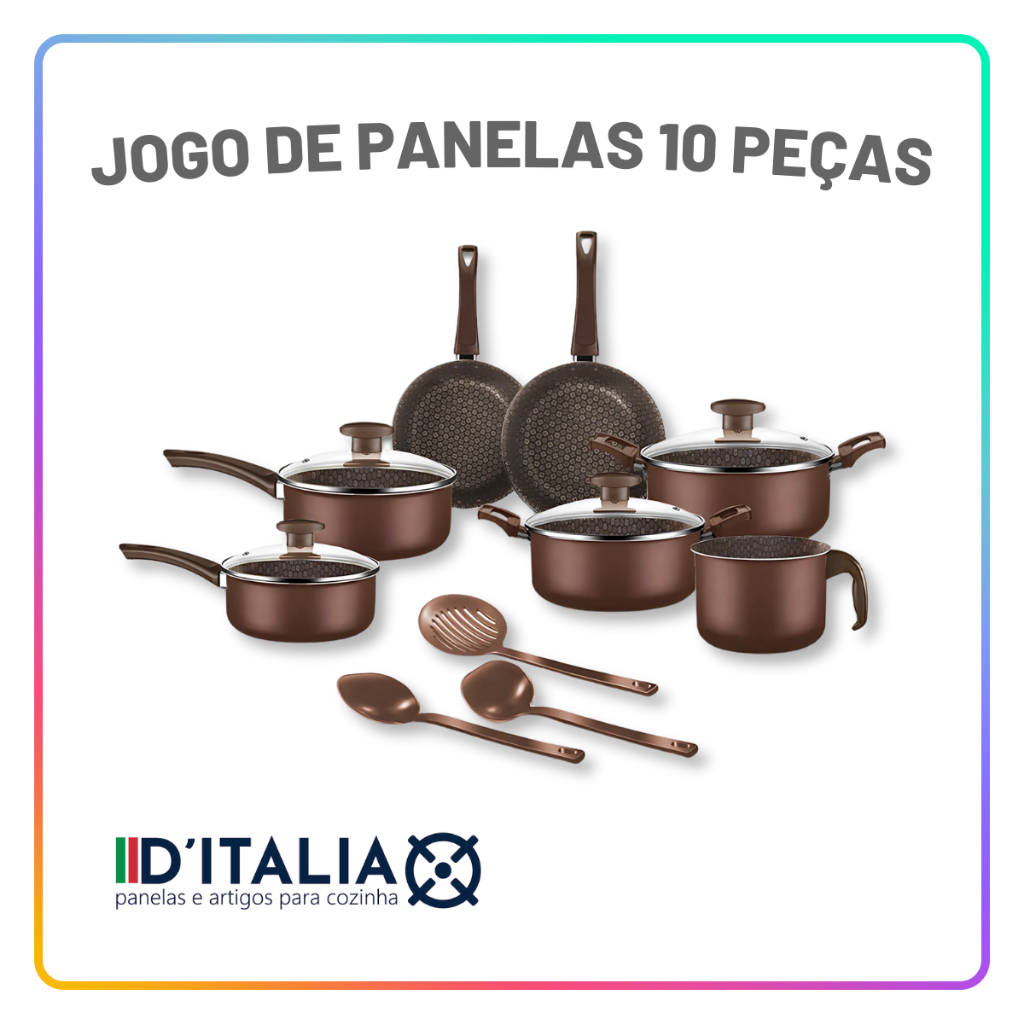 Jogo de Panelas Antiaderente 10 Peças Alumínio Teflon Não Gruda Tampa Vidro Conjunto Panel...