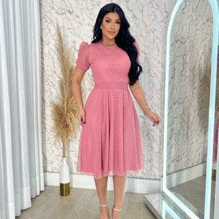 vestido moda cristã godê mídi M-G de tule
