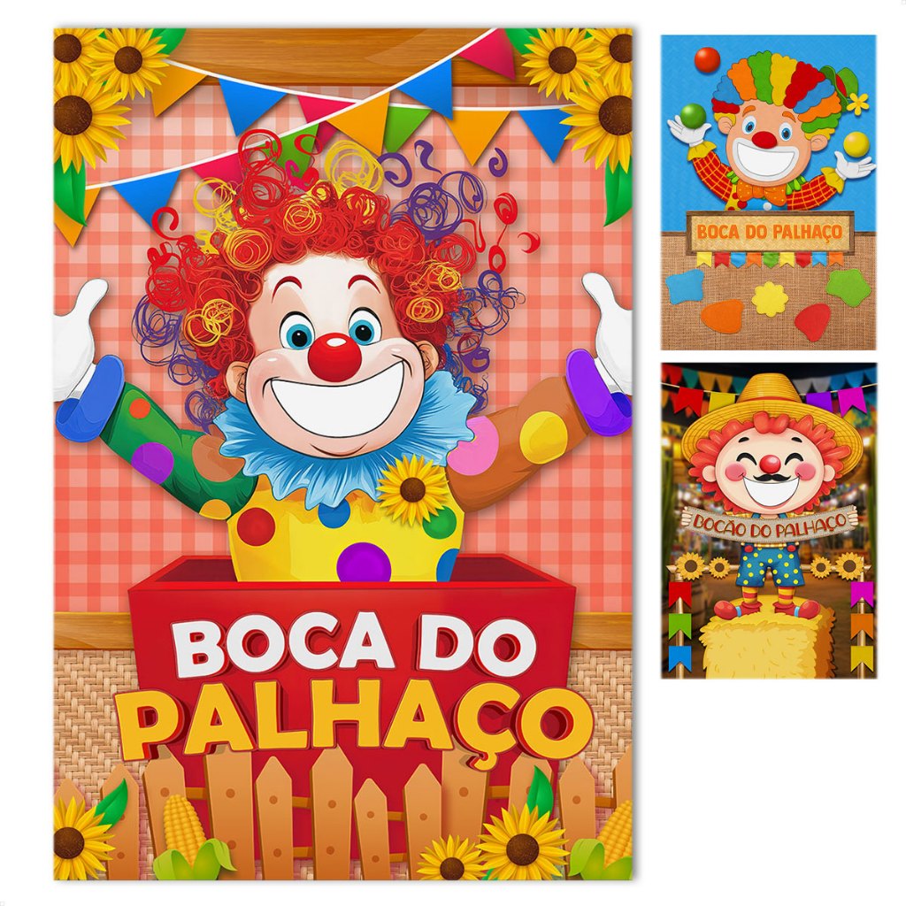 Painel Jogo Boca do Palhaço Vazado Interativo Decoração Festa Junina Sublimado 1,50x2,20m