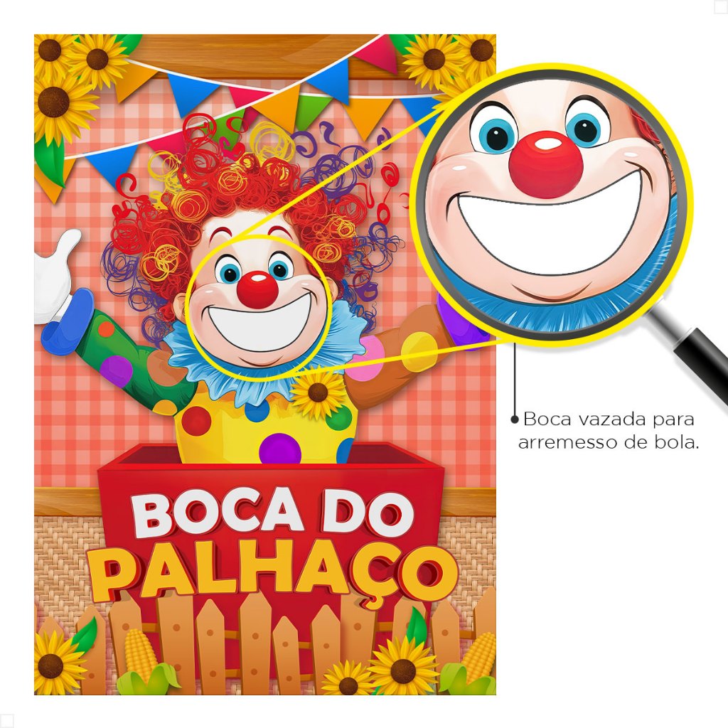 Painel Interativo Retangular Festa Junina Vazado Decoração Arraiá Jogo Boca do Palhaço Sublimado Tecido 1,5x2,2 - INT-33