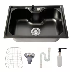 Cuba Cozinha Gourmet Preta Aço Inox Luxo Com Acessórios 60x42 Cm Brinovar