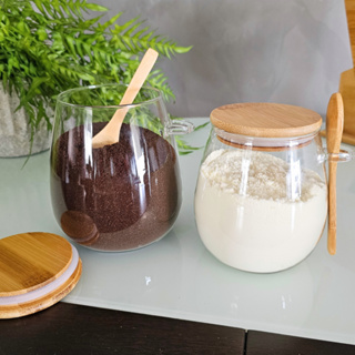 Kit 02 Pote De Vidro Oval 230ml 410ml 690m 1050ml Tampa Bambu Hermético Com Colher SEM ADESIVO MIMI em Oferta na Shopee