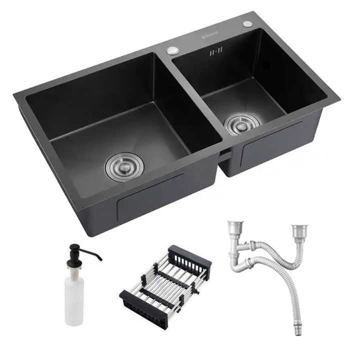 Cuba Pia Gourmet Dupla Preta Cozinha Aço Inox C/Acessórios Brinovar