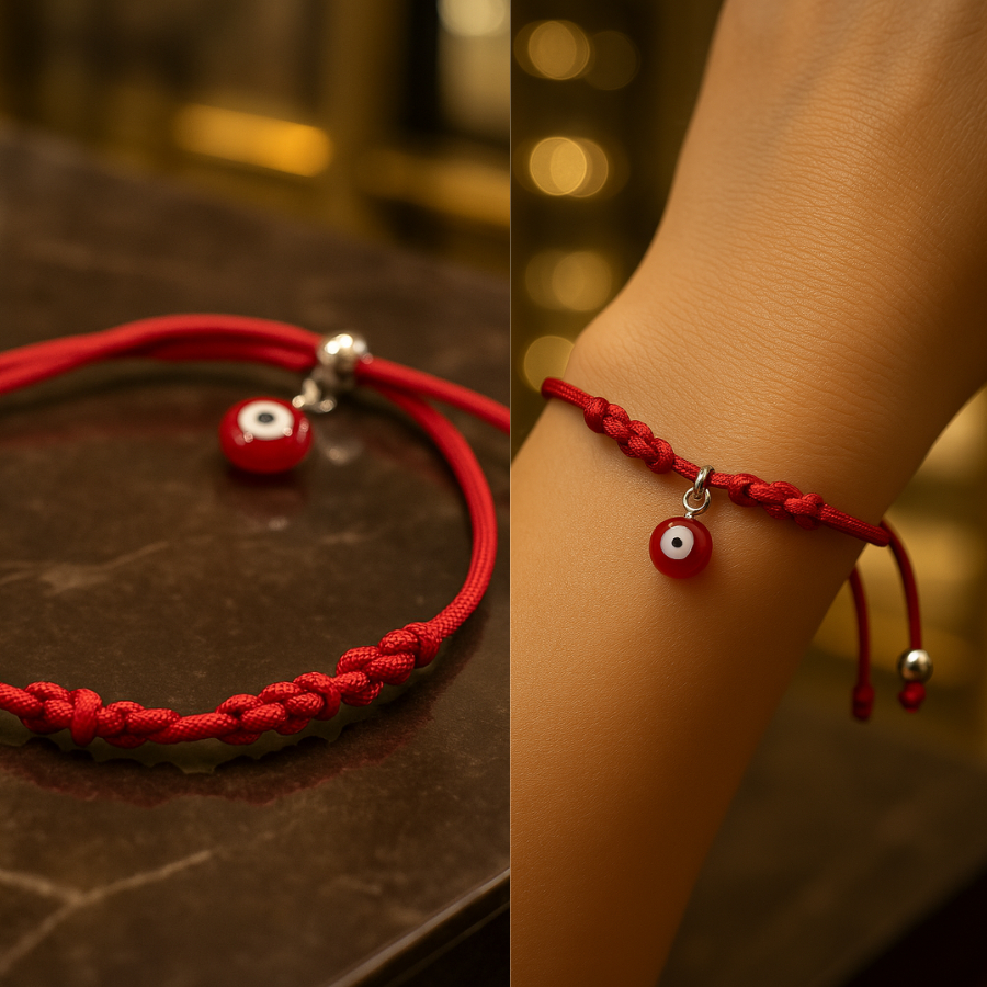 Pulseira Sete Nós Vermelha Kabbalah Olho Grego Cetim