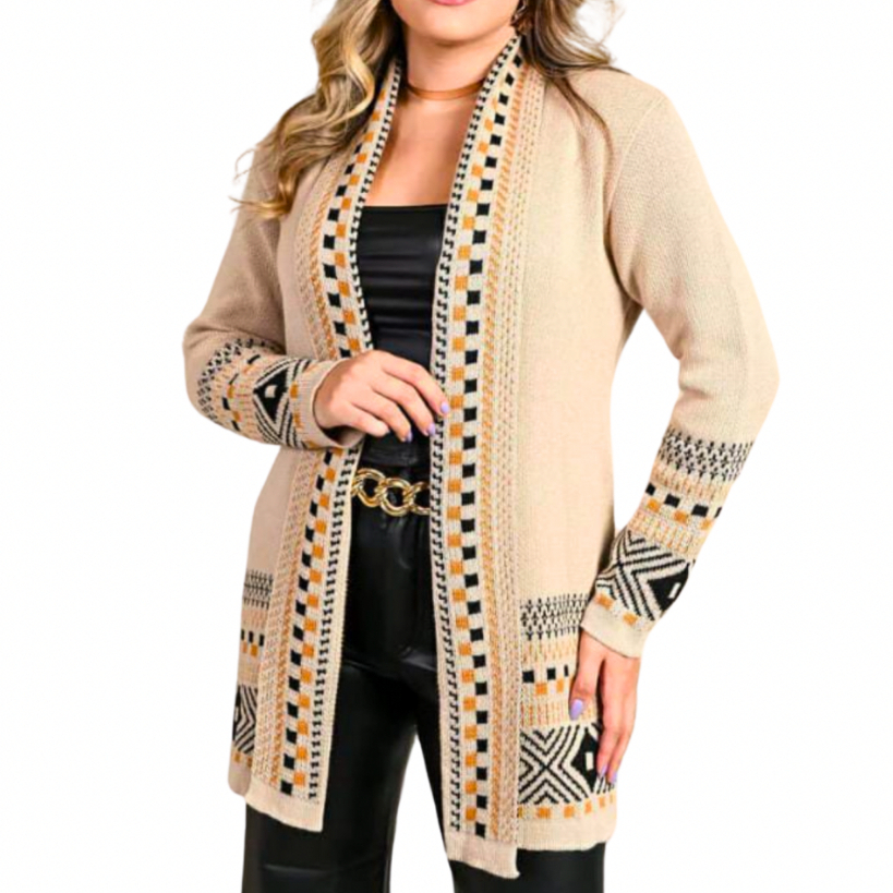 Cardigan Kinomo Tricot Feminino Quadriculado Casaco Manga Longa Elegante Sobretudo Feminina Trico em Oferta na Shopee