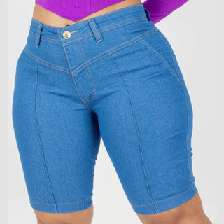 Bermuda Jeans Plus Size Cintura Alta Shorts Feminino Meia Coxa Com Lycra em Oferta na Shopee