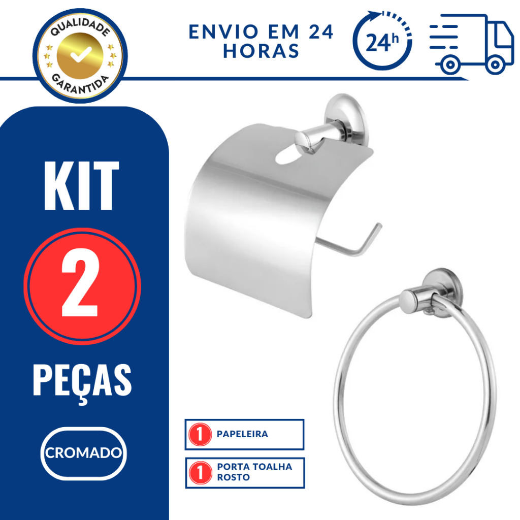 Papeleira Com Tampa em Inox Porta Papel Higiênico Dupla Fixação Standard + PORTA TOALHA
