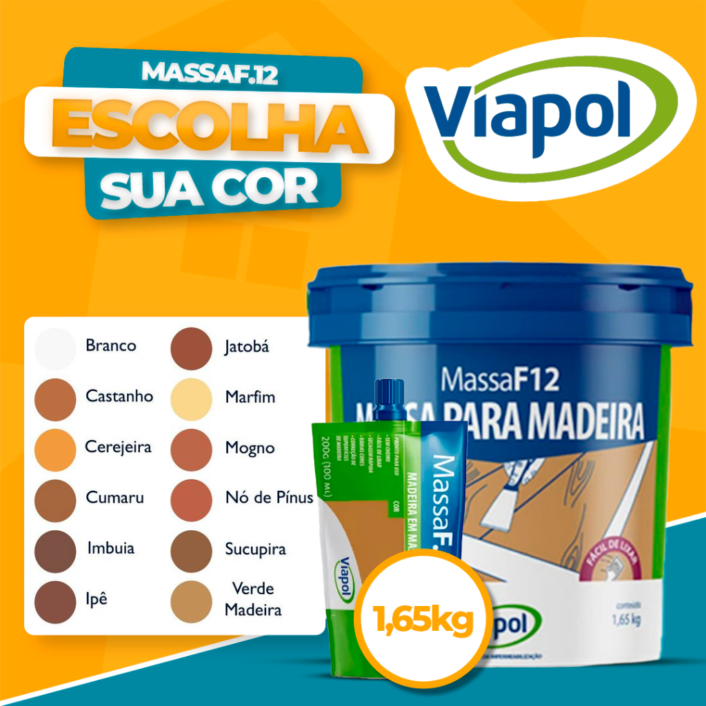 Massa Para Madeira F12 Viapol 200g/400g Calafeta e Corrige  - Escolha sua cor em Oferta na Shopee