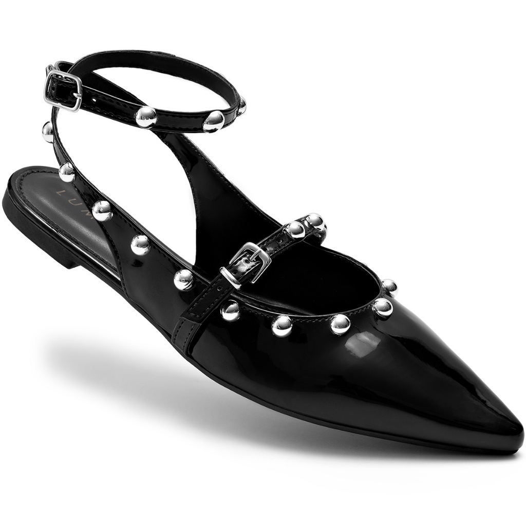 Sapatilha Feminina Lumiss Slingback Confortável Bico Fino Tachas Sapatilha Feminina Lumiss Slingback Confortável Bico Fino Tachas