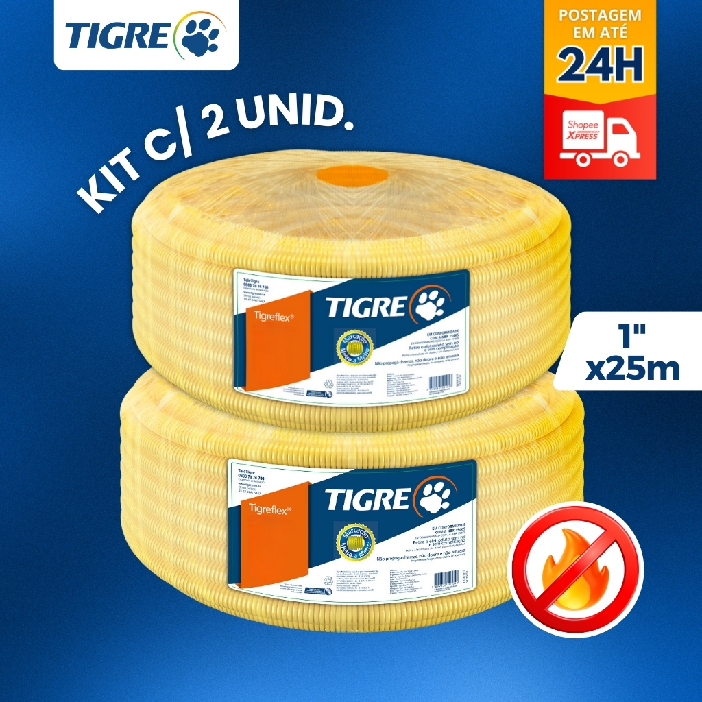 Conduite Corrugado 32mm 1 Polegada x 25 metros - Tigre Kit C/ 2 Rolos