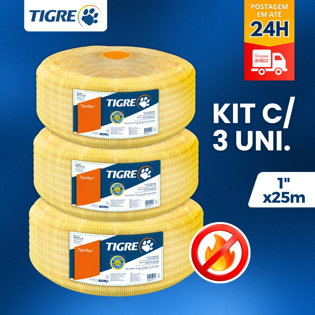 Conduite Corrugado 32mm 1 Polegada x 25 metros - Tigre Kit C/ 3 Rolos