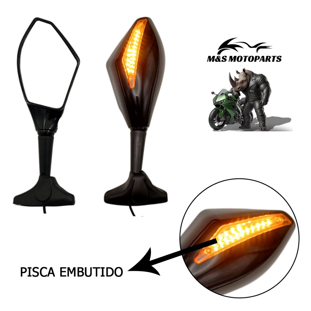 Retrovisor Para Moto Carenada Kawasaki Ninja e CBR - Honda CBR 600RR Retrovisor com pisca embutido