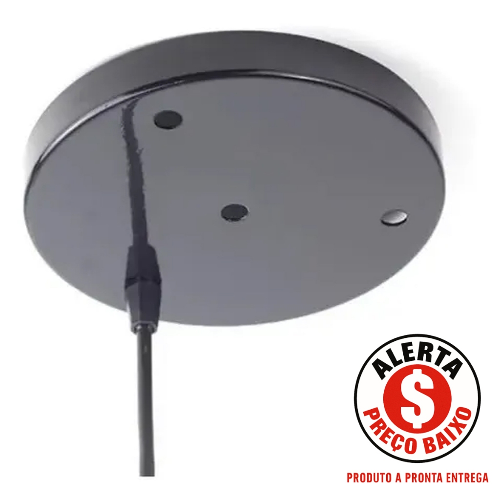 Base Canopla De Teto 4 furos Para Luminária Pendente Redonda Preta Metálica 15cm PRONTA ENTREGA