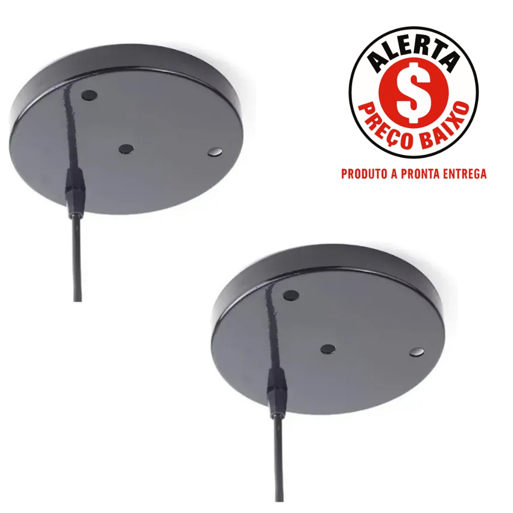 2 Kit Canopla Pendente Cilíndrica Preto 4 Furos Luminária Lustre Decoração Teto PRONTA ENTREGA
