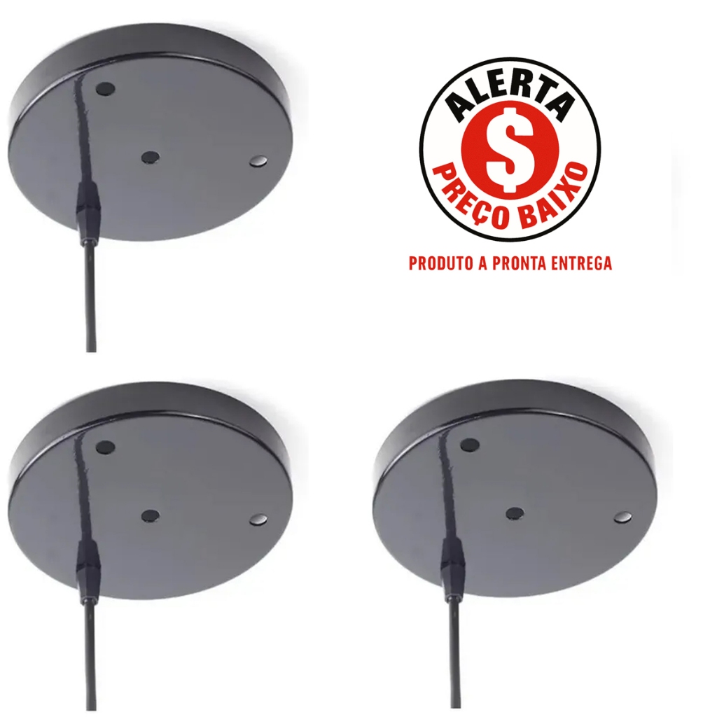 3 Kit Canopla Pendente Cilíndrica Preto 4 Furos Luminária Lustre Decoração Teto PRONTA ENTREGA