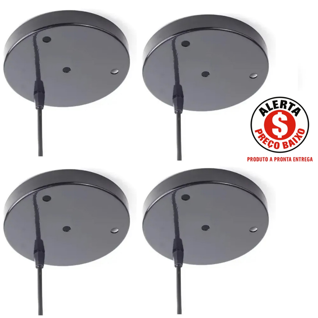4 Kit Canopla Pendente Cilíndrica Preto 4 Furos Luminária Lustre Decoração Teto PRONTA ENTREGA