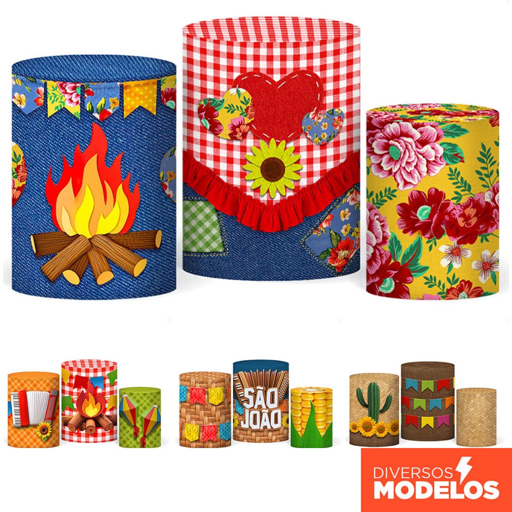 Trio Capas De Cilindro Festa Junina Tecido Com Elástico Para Decoração de Festa Arraiá Veste Fácil em Oferta na Shopee