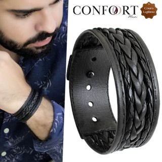 Pulseira de Couro Masculina Trançada Caixa Cruz Proteção Ajustável - Vários Modelos em Oferta na Shopee