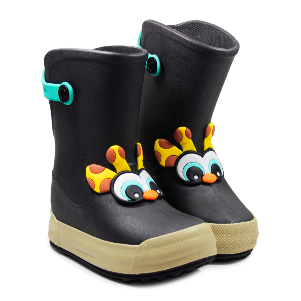 Bota Galocha Plugt Infantil Menino Acqua Girafa Leve Macia Antiderrapante Preto