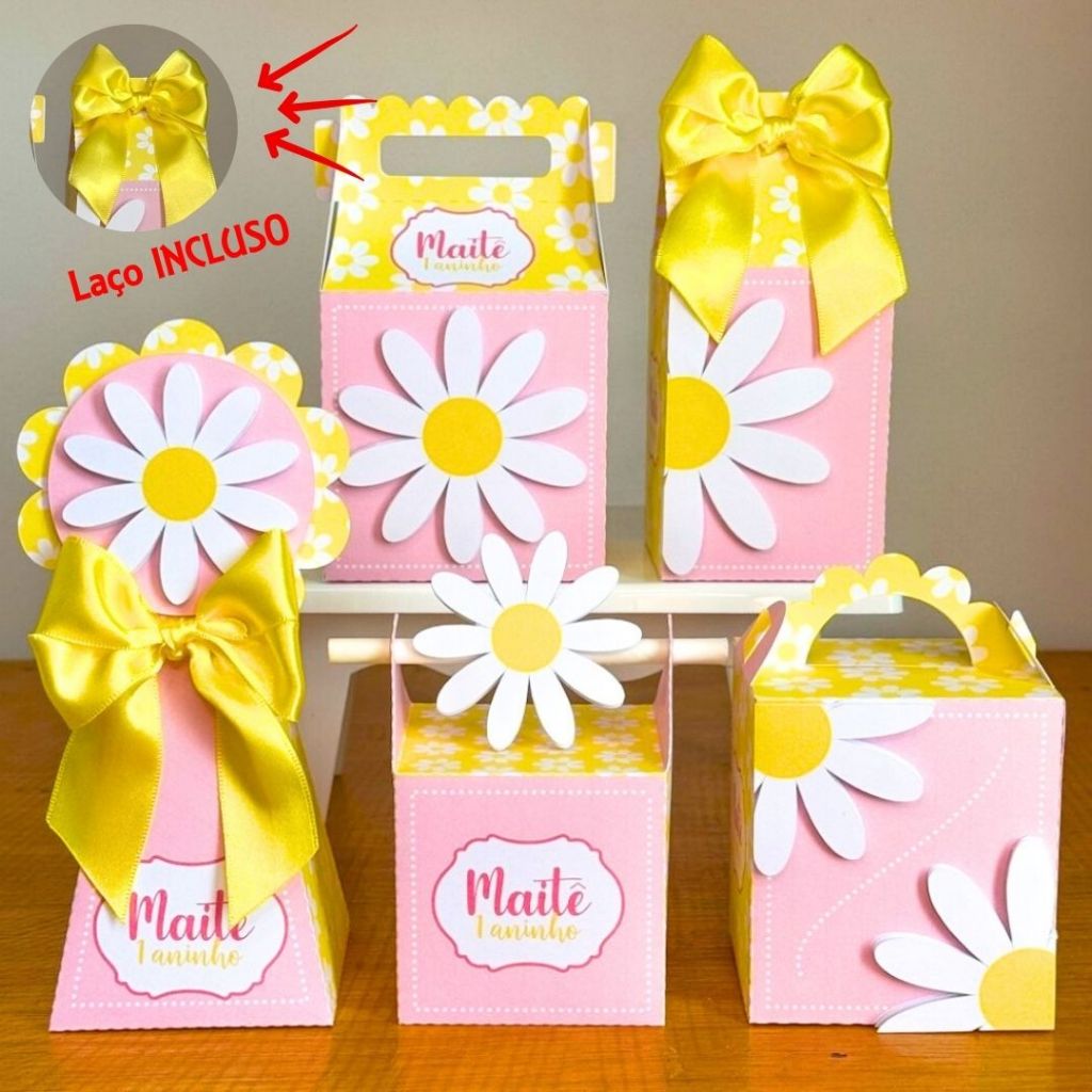 ENVIO RAPIDO Kit Festa Margaridas Personalizados Lembrancinhas| Bebe Mesversario Caixinhas Personalizadas