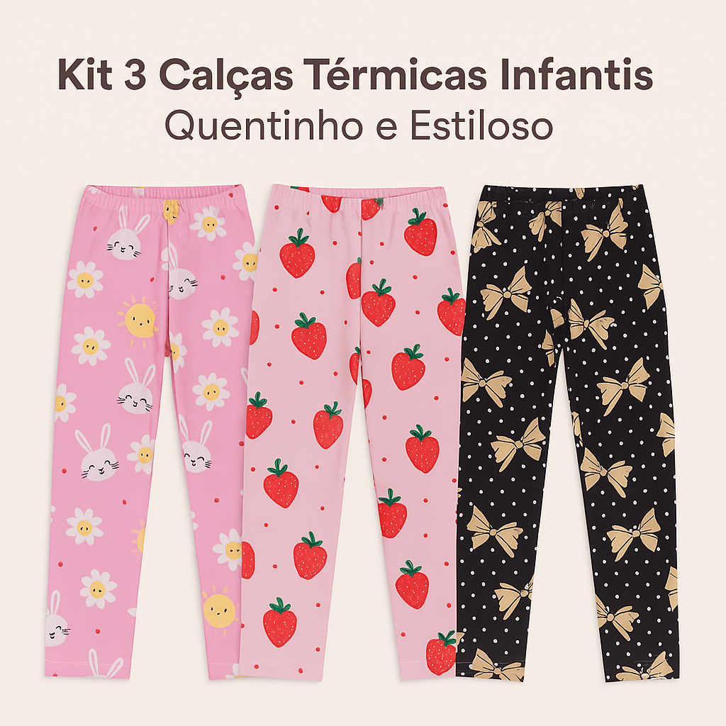 Kit 3 Calças Legging Infantil Menina – Malha Térmica Inverno Tamanhos 01 ao 10 - ESTAMPAS SORTIDAS em Oferta na Shopee
