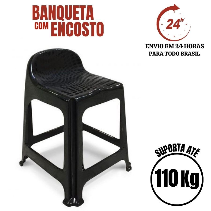 BANQUETA COM ENCOSTO PRETA POS-INDUSTRIA
