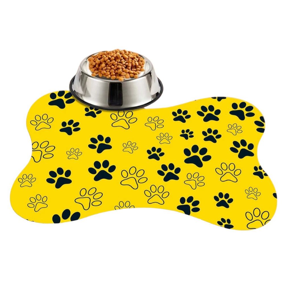 Tapete Pet Antiderrapante Emborrachado Comedouro Bebedouro Cao Gato Ossinho Patinha Lavavel Amarelo