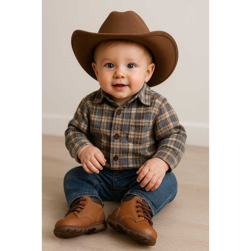 Coturno para Bebê Criança Moda Country em Couro PU Forrada Macia e Antiderrapante Franja Removível