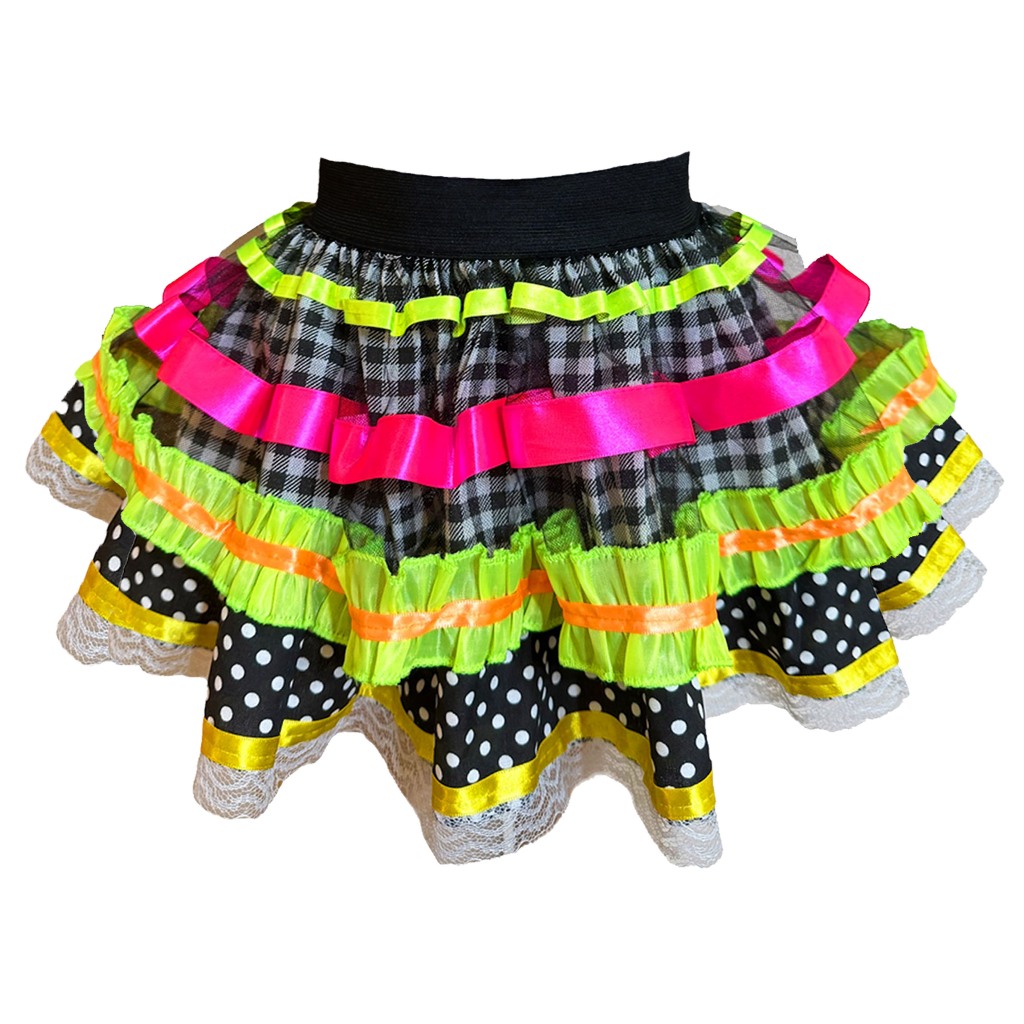 Saia INFANTIL Festa Junina Neon Preta São João Xadrez Caipira Chique Quadrilha Luxo