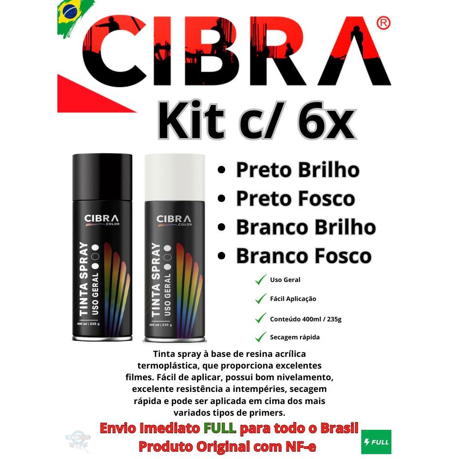 Tinta Spray Cibra Color Uso Geral 400ml Diversas Cores cx c/ 6 unidades Envio imediato c/ N. Fiscal em Oferta na Shopee